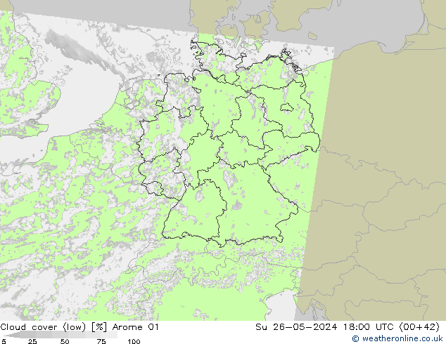 nízká oblaka Arome 01 Ne 26.05.2024 18 UTC