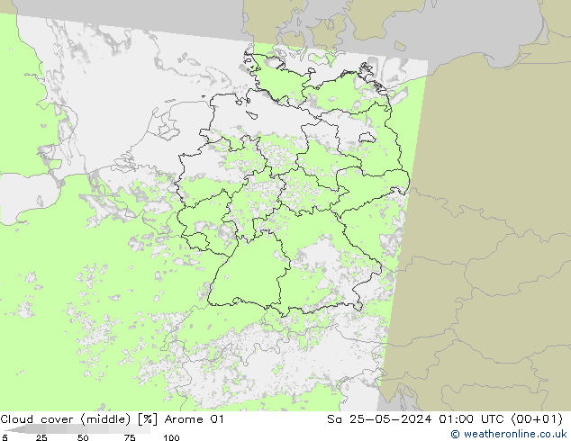 Nubi medie Arome 01 sab 25.05.2024 01 UTC