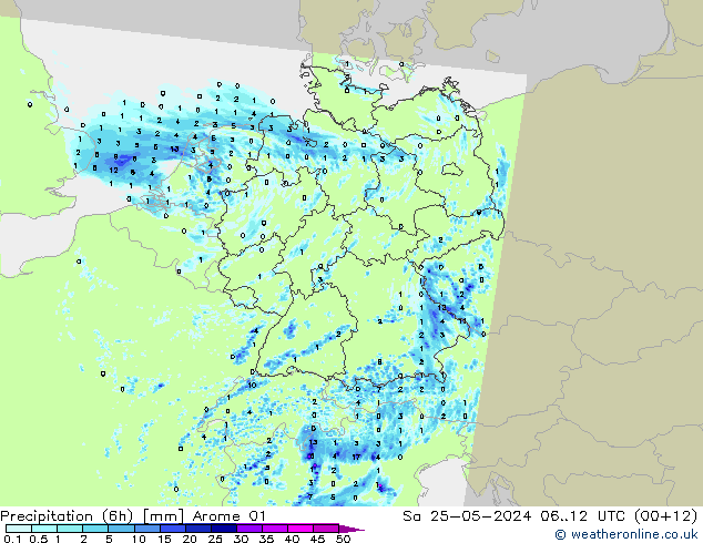 Precipitation (6h) Arome 01 Sa 25.05.2024 12 UTC