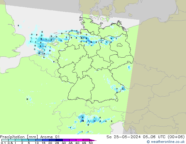 Srážky Arome 01 So 25.05.2024 06 UTC