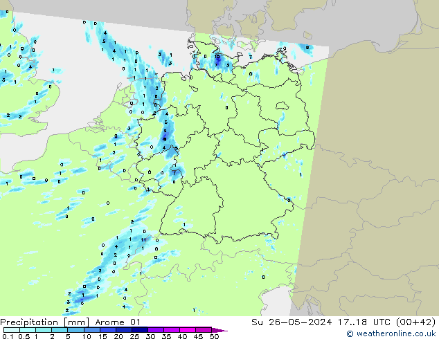 Niederschlag Arome 01 So 26.05.2024 18 UTC