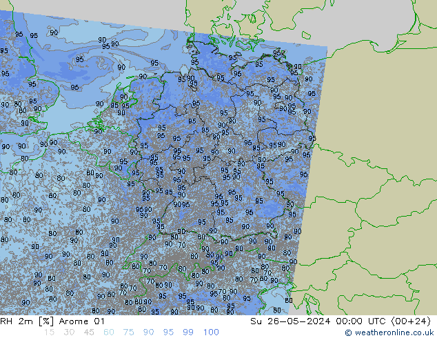 RH 2m Arome 01 Su 26.05.2024 00 UTC