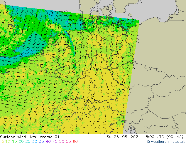 ветер 10 m Arome 01 Вс 26.05.2024 18 UTC