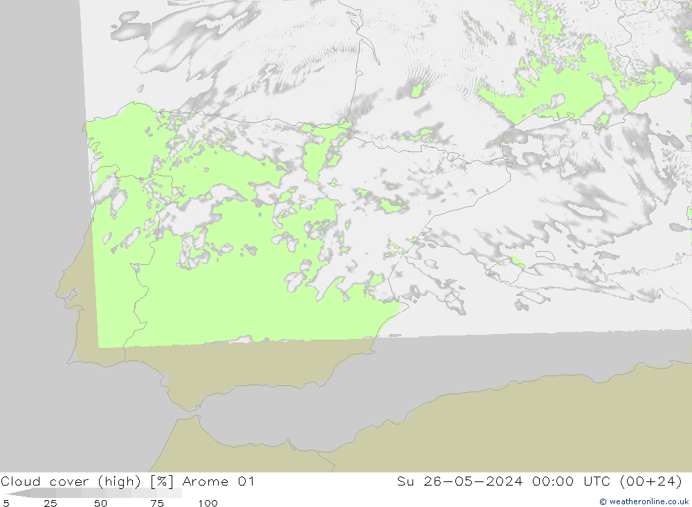 zachmurzenie (wysokie) Arome 01 nie. 26.05.2024 00 UTC