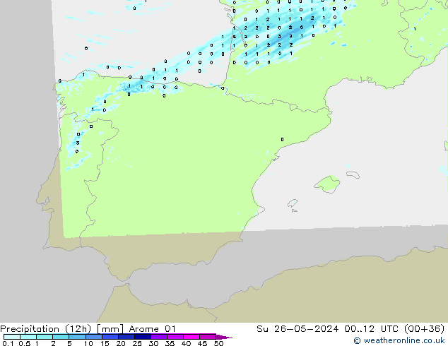 Precipitação (12h) Arome 01 Dom 26.05.2024 12 UTC