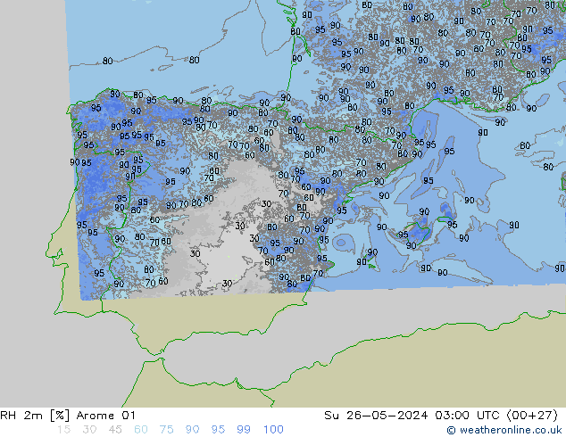 RH 2m Arome 01 Dom 26.05.2024 03 UTC