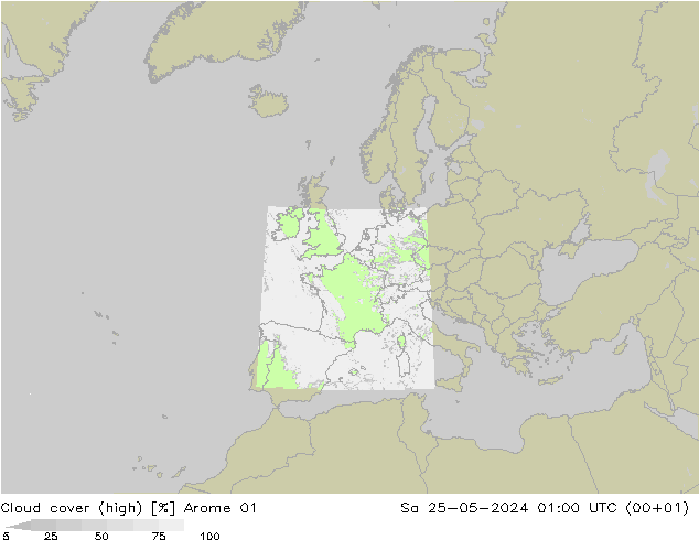 Bewolking (Hoog) Arome 01 za 25.05.2024 01 UTC