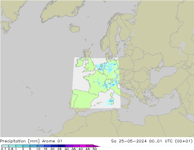 Niederschlag Arome 01 Sa 25.05.2024 01 UTC