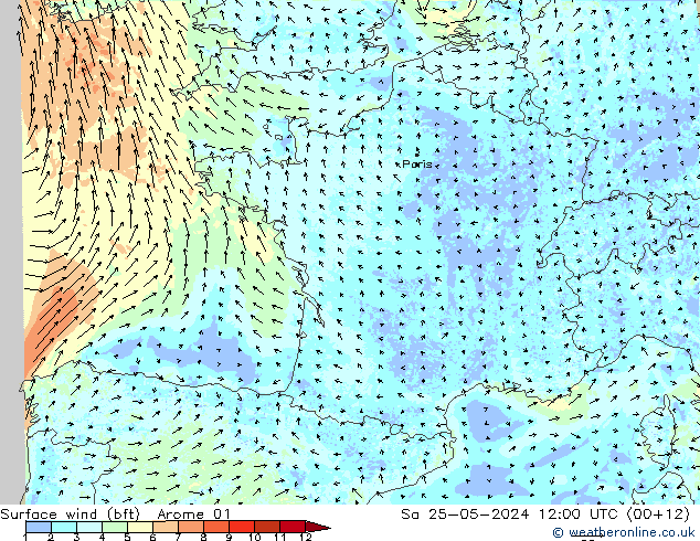 Surface wind (bft) Arome 01 Sa 25.05.2024 12 UTC
