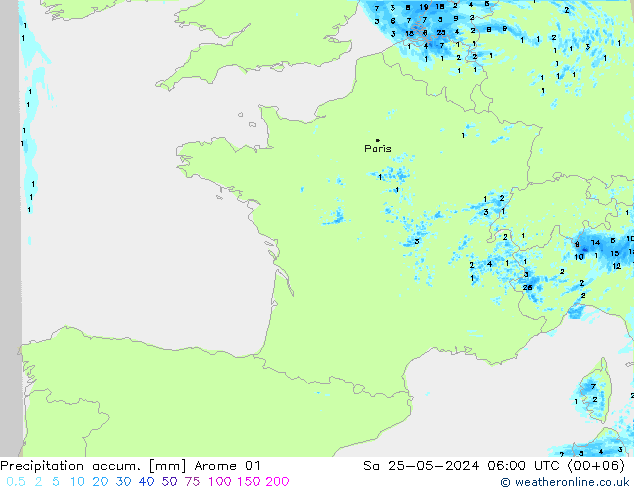 Nied. akkumuliert Arome 01 Sa 25.05.2024 06 UTC