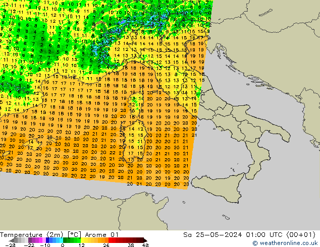 Temperature (2m) Arome 01 So 25.05.2024 01 UTC