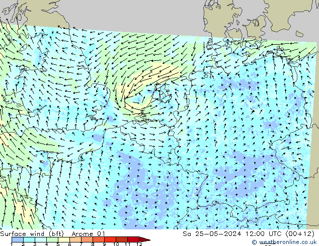 Surface wind (bft) Arome 01 Sa 25.05.2024 12 UTC