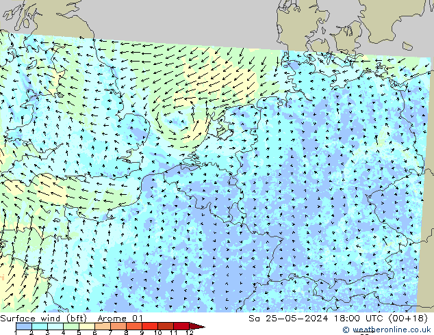 Surface wind (bft) Arome 01 Sa 25.05.2024 18 UTC