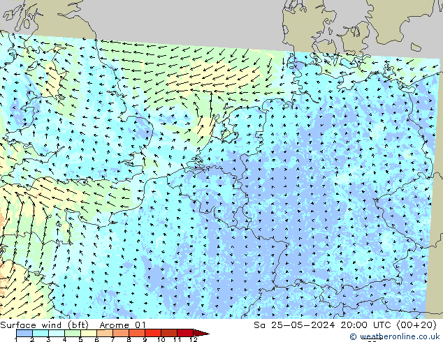 Surface wind (bft) Arome 01 Sa 25.05.2024 20 UTC