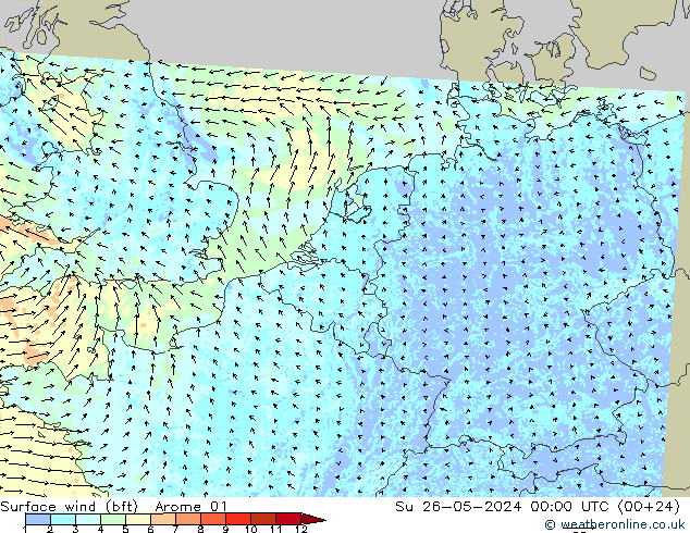 Surface wind (bft) Arome 01 Su 26.05.2024 00 UTC