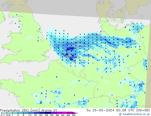 Precipitation (6h) Arome 01 So 25.05.2024 06 UTC