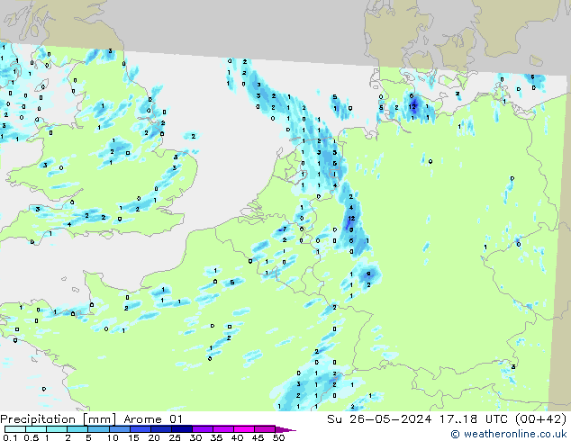 Srážky Arome 01 Ne 26.05.2024 18 UTC