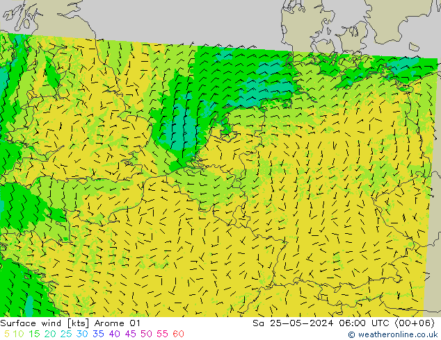 Vent 10 m Arome 01 sam 25.05.2024 06 UTC