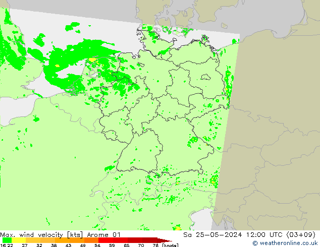 Maks. Rüzgar Hızı Arome 01 Cts 25.05.2024 12 UTC