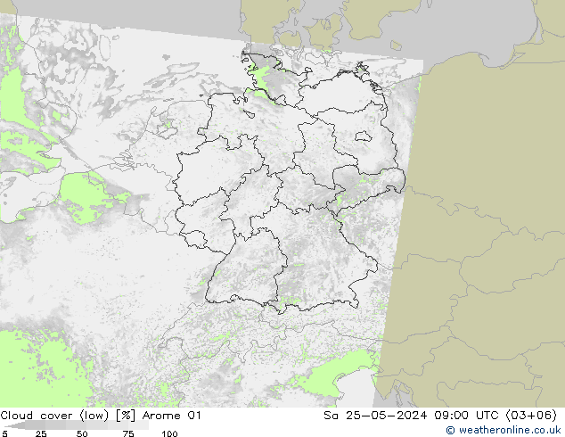 Wolken (tief) Arome 01 Sa 25.05.2024 09 UTC