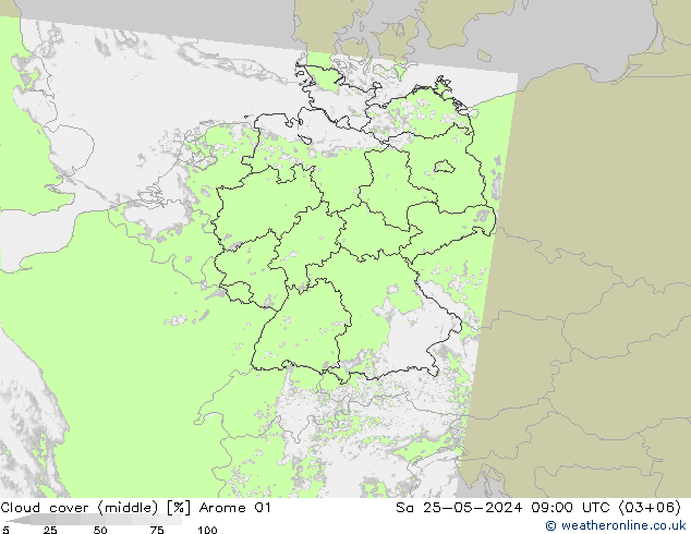 Bewolking (Middelb.) Arome 01 za 25.05.2024 09 UTC