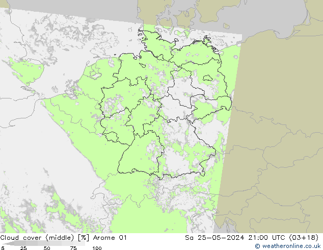 Cloud cover (middle) Arome 01 Sa 25.05.2024 21 UTC