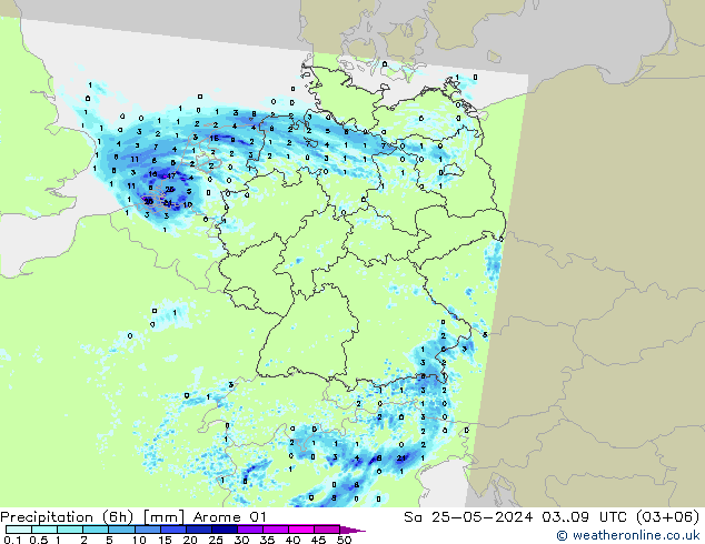 Precipitation (6h) Arome 01 So 25.05.2024 09 UTC