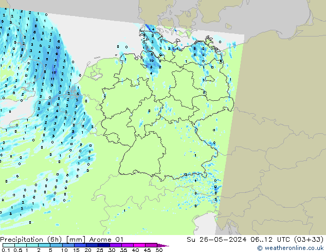 Precipitation (6h) Arome 01 Ne 26.05.2024 12 UTC