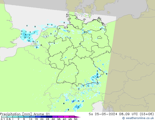 Precipitación Arome 01 sáb 25.05.2024 09 UTC