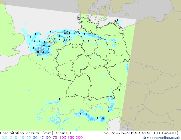 Precipitation accum. Arome 01 сб 25.05.2024 04 UTC