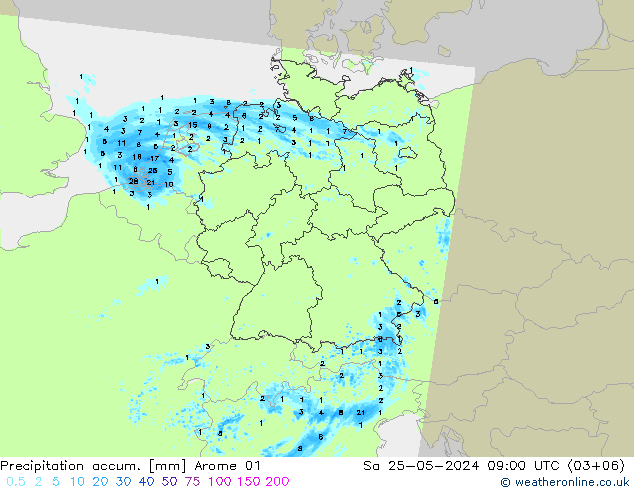 Précipitation accum. Arome 01 sam 25.05.2024 09 UTC