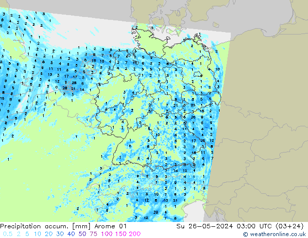 Precipitation accum. Arome 01 Ne 26.05.2024 03 UTC