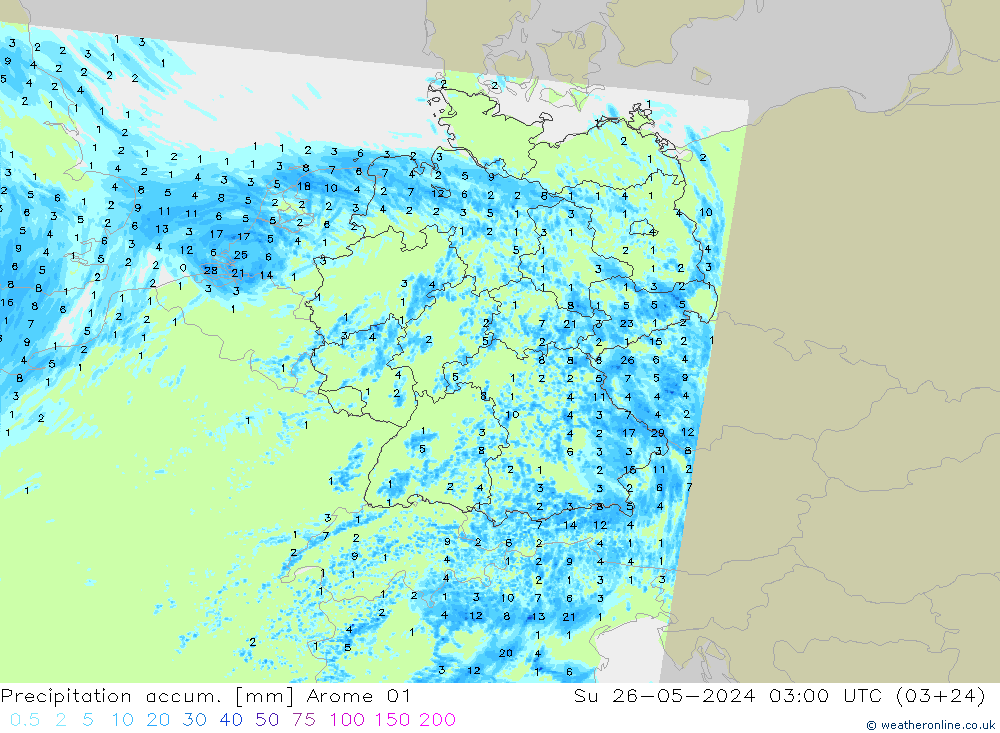 Nied. akkumuliert Arome 01 So 26.05.2024 03 UTC