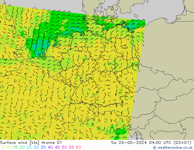 Surface wind Arome 01 Sa 25.05.2024 04 UTC