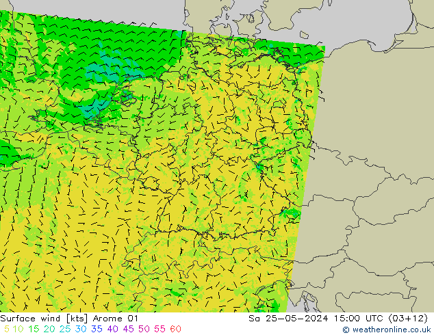 Wind 10 m Arome 01 za 25.05.2024 15 UTC