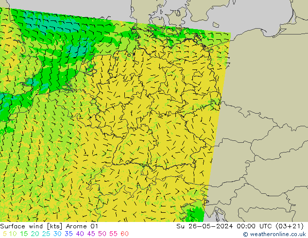 Rüzgar 10 m Arome 01 Paz 26.05.2024 00 UTC