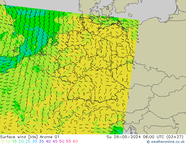 Wind 10 m Arome 01 zo 26.05.2024 06 UTC