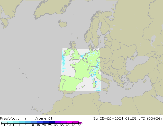 precipitação Arome 01 Sáb 25.05.2024 09 UTC