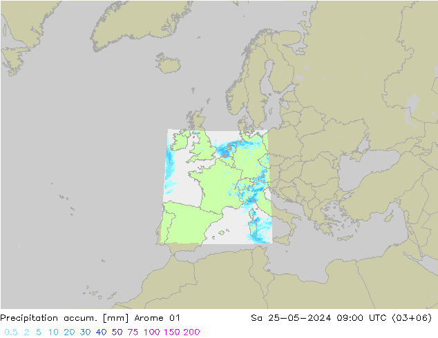 Precipitation accum. Arome 01 сб 25.05.2024 09 UTC