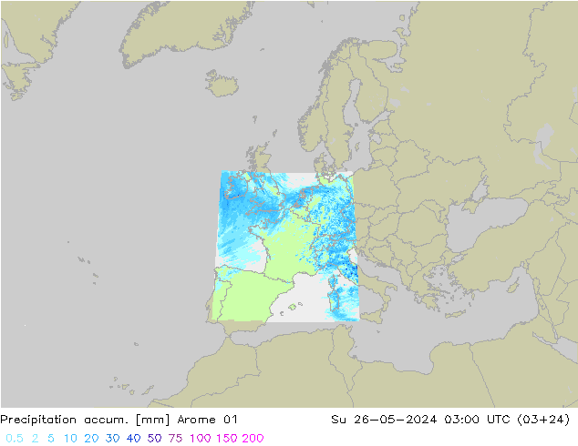 Precipitation accum. Arome 01 Su 26.05.2024 03 UTC
