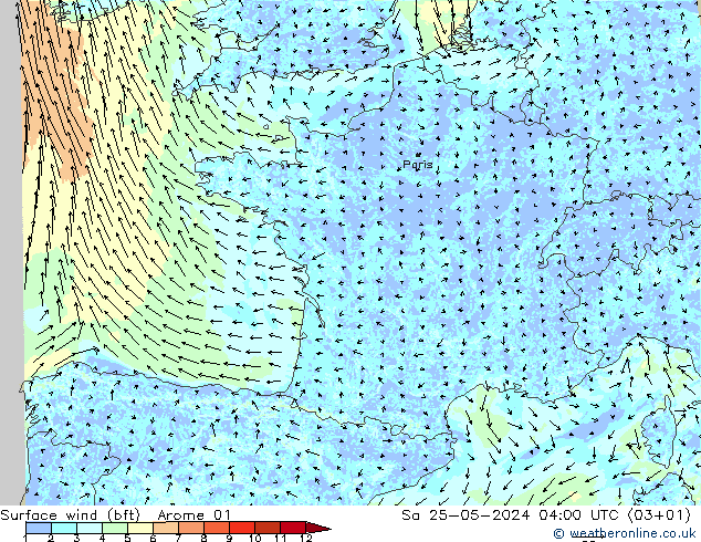 Bodenwind (bft) Arome 01 Sa 25.05.2024 04 UTC