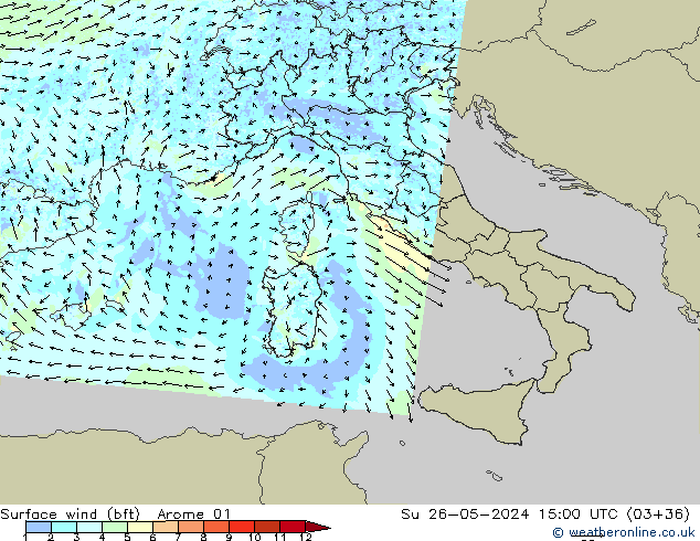 Surface wind (bft) Arome 01 Su 26.05.2024 15 UTC