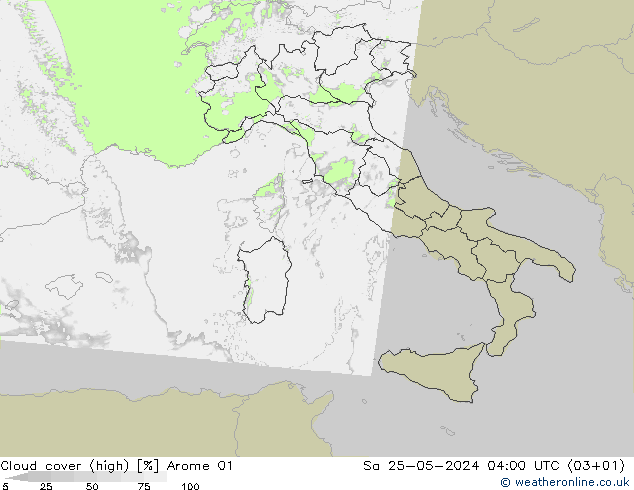 Bewolking (Hoog) Arome 01 za 25.05.2024 04 UTC