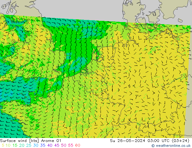 Surface wind Arome 01 Su 26.05.2024 03 UTC