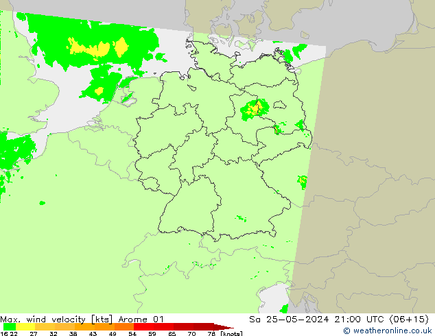 Max. wind velocity Arome 01 sam 25.05.2024 21 UTC