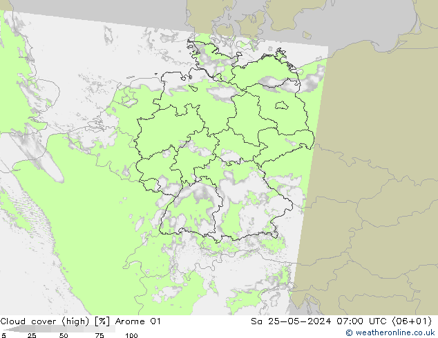 Bewolking (Hoog) Arome 01 za 25.05.2024 07 UTC