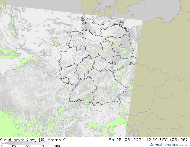 Cloud cover (low) Arome 01 Sa 25.05.2024 12 UTC