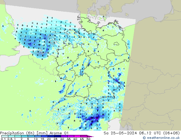 Yağış (6h) Arome 01 Cts 25.05.2024 12 UTC