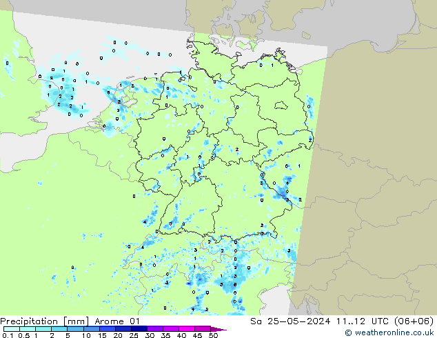 Neerslag Arome 01 za 25.05.2024 12 UTC