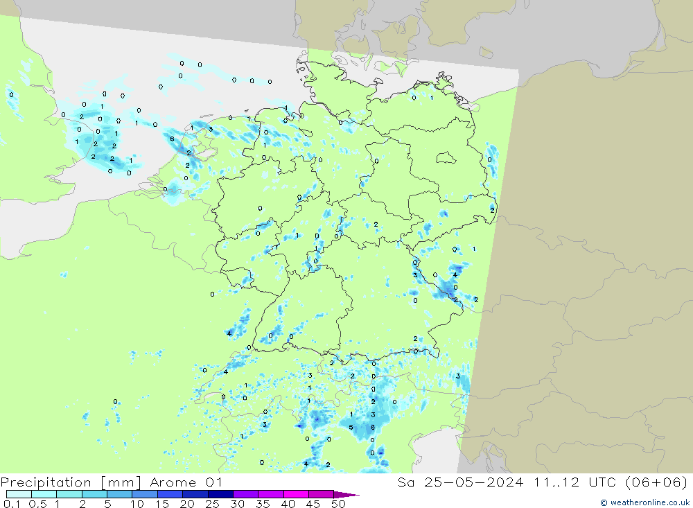 Neerslag Arome 01 za 25.05.2024 12 UTC